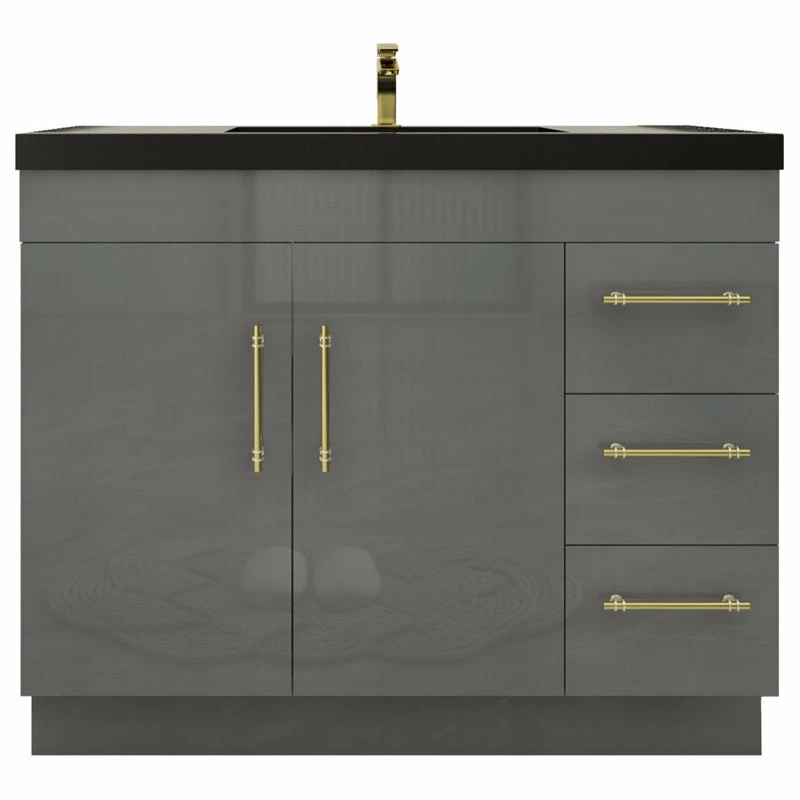 Best Sale ๐ Jade Bath Rosa 42" Free Standing Modern Vanity, High Gloss Gray, Black Top โ
