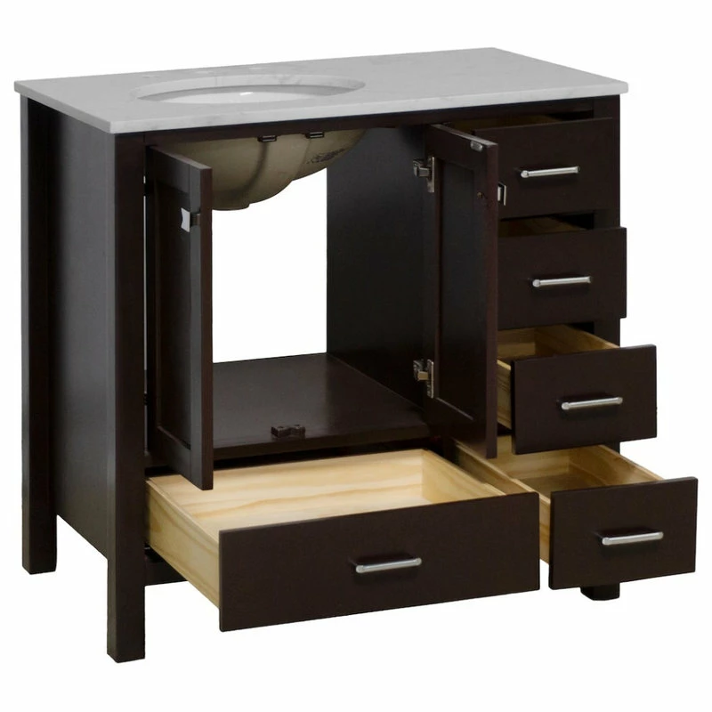 Deals 🔔 Kitchen Bath Collection Horizon 36" Bathroom Vanity, Chocolate, Engineered Carrara 👏 - Image 3