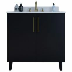 Cheap ⭐ A Touch Of Design Erie 36" Single Bathroom Vanity In Black With White Quartz Top 🎁