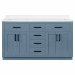 Hot Sale 🔔 OVE Decors Bailey 60" Double Sink Bathroom Vanity With Power Bar, Blue Lagoon ⭐