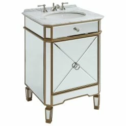 Deals ❤️ Chans Furniture 24” Mirror Reflection Gold Asger Powder Room Bathroom Vanity 5027GC 🎉