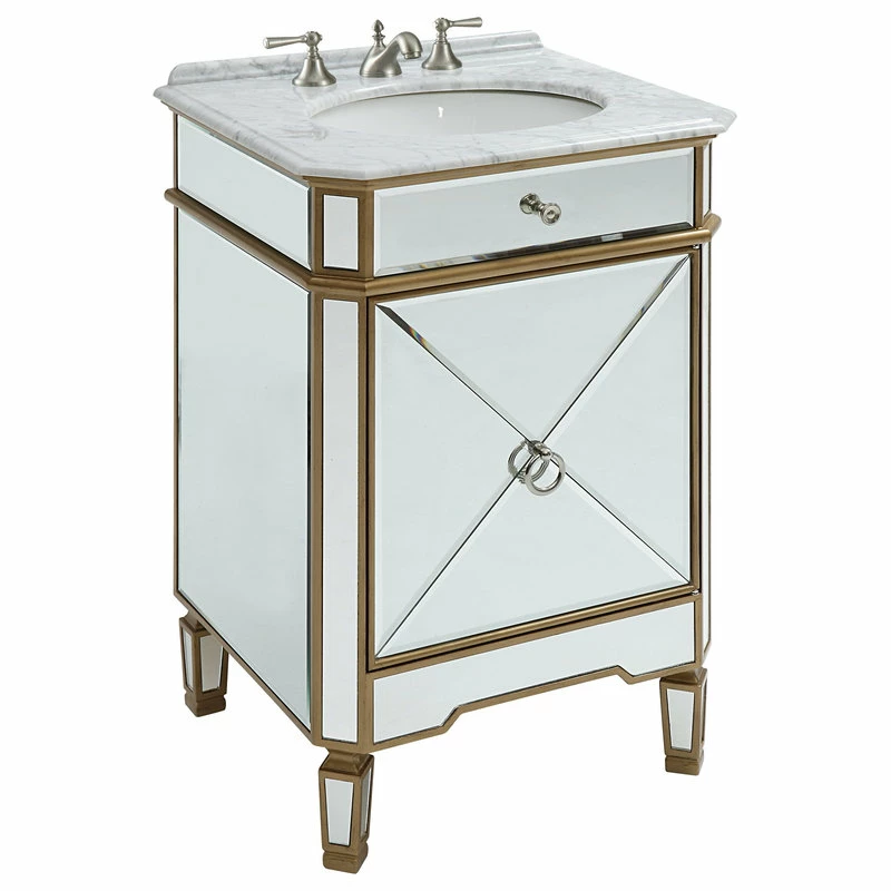 Deals ❤️ Chans Furniture 24” Mirror Reflection Gold Asger Powder Room Bathroom Vanity 5027GC 🎉