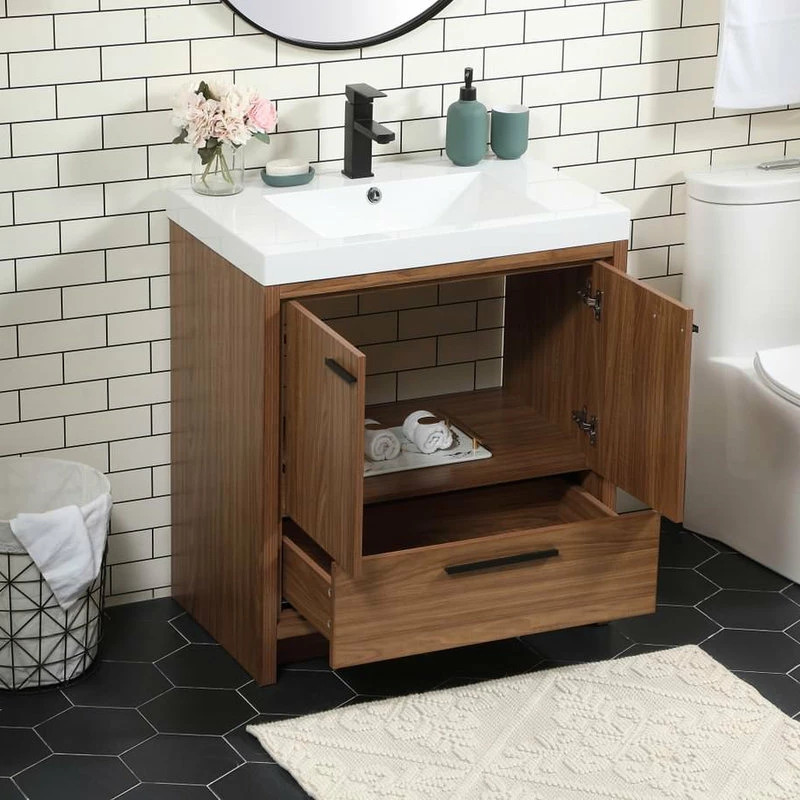 New 👏 Elegant Furniture & Lighting 19" Farmhouse Walnut Brown-Light Bathroom Vanity ⌛ - Image 4