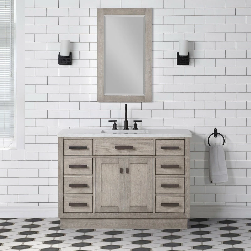 Deals โ๏ธ Water Creation Chestnut 48" Bath Vanity, Grey Oak, Mirror, Oil-Rubbed Bronze Hardware ๐ - Image 2
