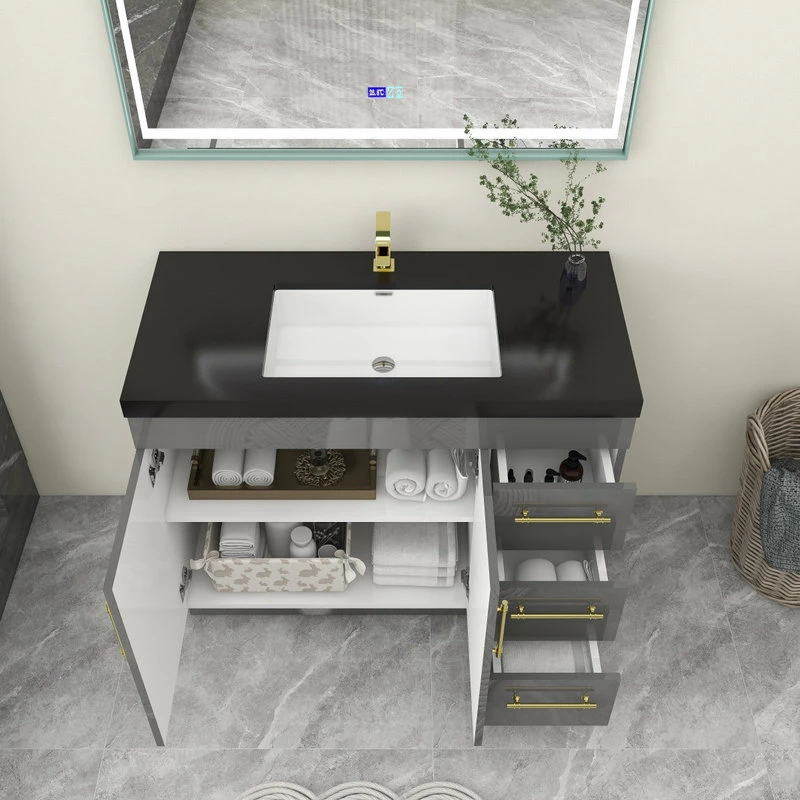 Best Sale ๐ Jade Bath Rosa 42" Free Standing Modern Vanity, High Gloss Gray, Black Top โ - Image 9