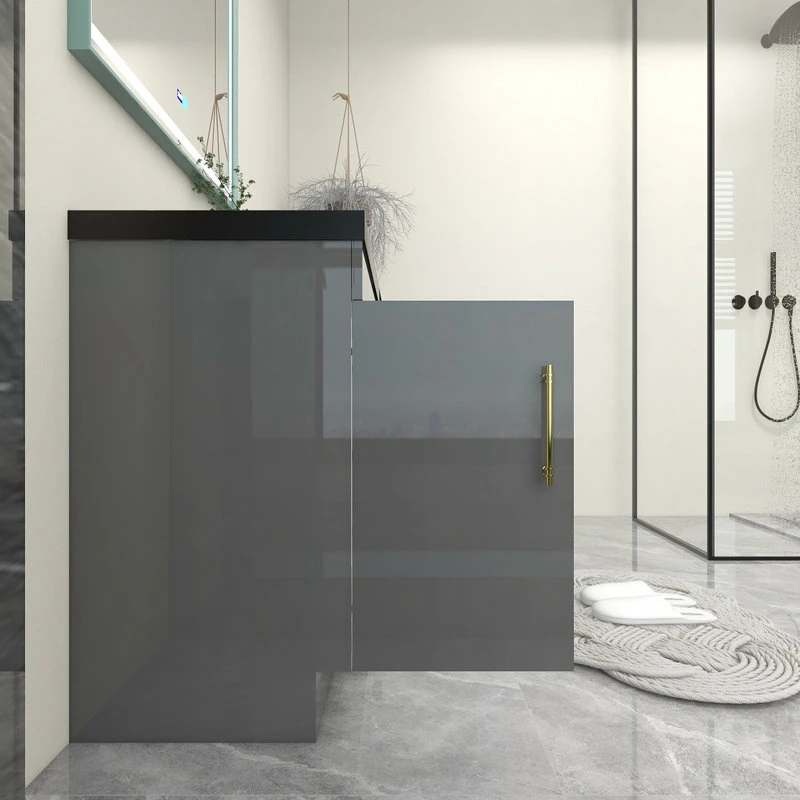 Best Sale ๐ Jade Bath Rosa 42" Free Standing Modern Vanity, High Gloss Gray, Black Top โ - Image 5