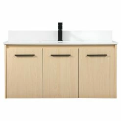 Flash Sale 🔔 Elegant Furniture & Lighting Phoebe 40" Single Bathroom Vanity, Maple, With Backsplash 🔔