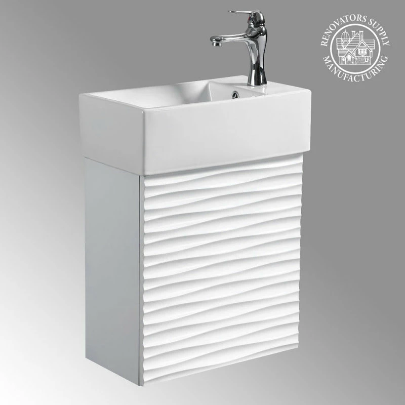 Outlet ๐งจ Renovators Supply Manufacturing White Ripple Wall Mount Vanity Bathroom Sink With Chrome Faucet, Drain, Overflow โญ - Image 2