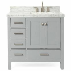 Hot Sale ❤️ Ariel Bath ARIEL Cambridge 37" Bath Vanity, Gray With Carrara Marble Top, White Basin 🎁