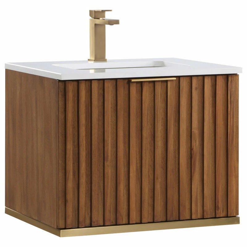 Hot Sale ✨ BEMMA Terra 24" Wallmount Bathroom Vanity, Walnut-Satin Brass With White Granite, 24" ✔️