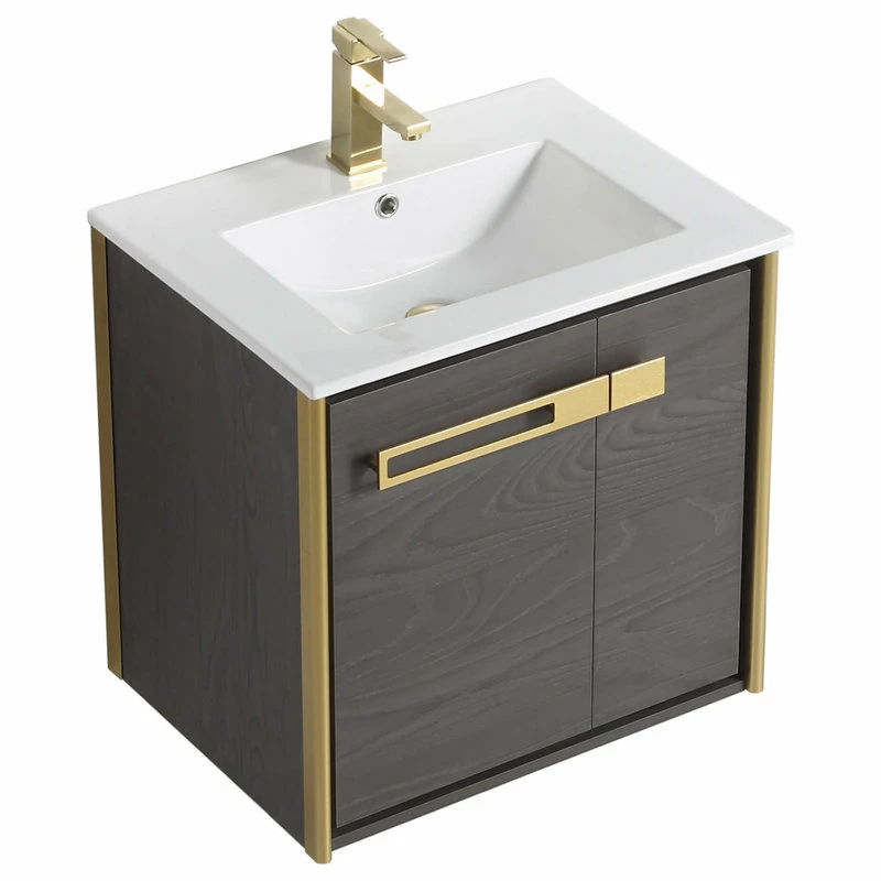 Discount ๐ Fine Fixtures Oakville Wall Mount Bathroom Vanity, Black Coal Oak, 24", Satin Brass Hardware ๐ - Image 2
