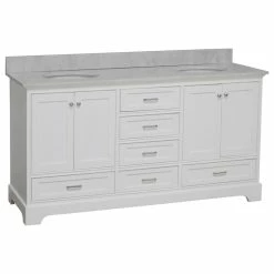 Buy 🥰 Kitchen Bath Collection Harper 72" Double Bathroom Vanity, White, Carrara Marble 🎁