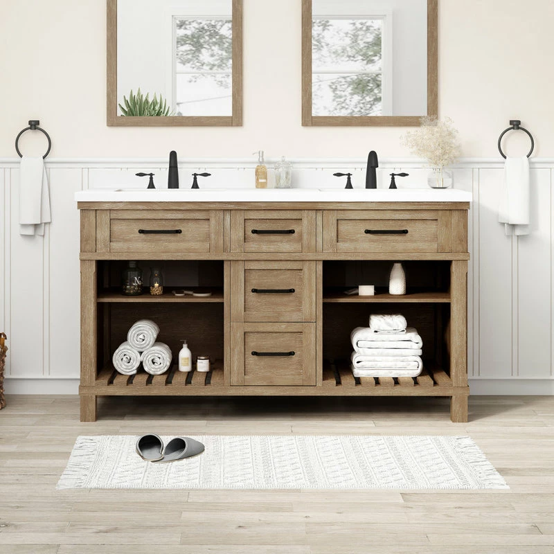 Wholesale π OVE Decors Ridgefield 60" Double Bathroom Vanity In Antique Oak With Snow White Quartz Top π₯° - Image 2