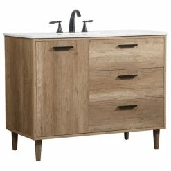 Flash Sale ❤️ Elegant Furniture & Lighting Elegant Decor Baldwin 42" Aluminum MDF Single Bathroom Vanity In Natural Oak 👏