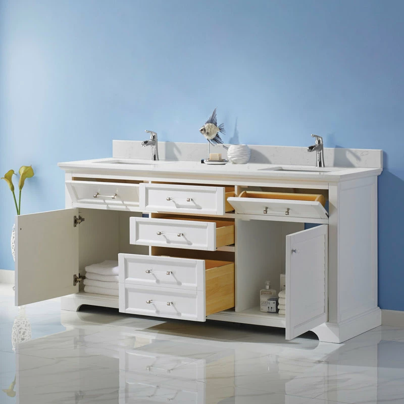 Budget ⌛ Vinnova Lorna White Bathroom Vanity Set, 72 Inch, Without Mirror ⭐ - Image 4