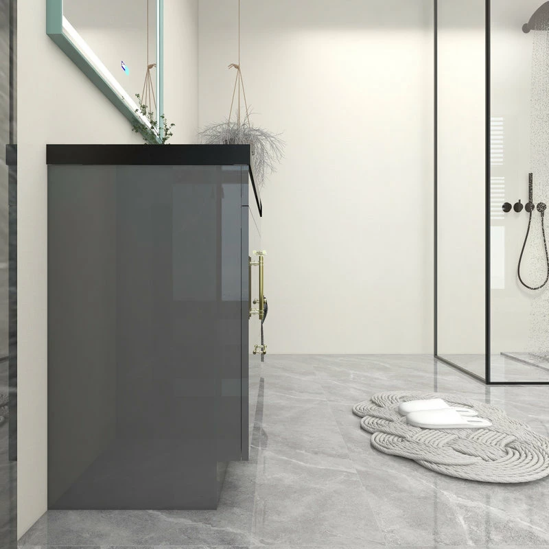 Best Sale ๐ Jade Bath Rosa 42" Free Standing Modern Vanity, High Gloss Gray, Black Top โ - Image 4