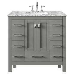 Coupon 🛒 Eviva LLC Eviva Hampton 36 Inch Gray Transitional Bathroom Vanity With White Carrara Count 🔥