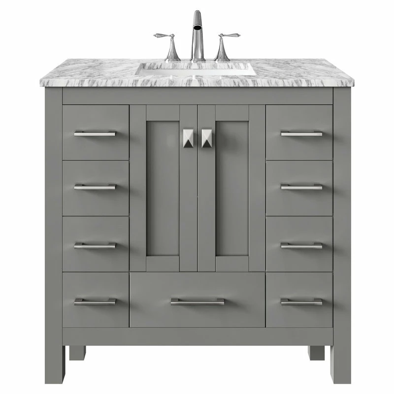 Coupon ๐ Eviva LLC Eviva Hampton 36 Inch Gray Transitional Bathroom Vanity With White Carrara Count ๐ฅ