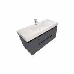 Outlet 😉 Bathroom Vanity Wholesale INC. 48" Wall Mount Vanity With Reinforced Acrylic Sink, High-Gloss Gray 🧨