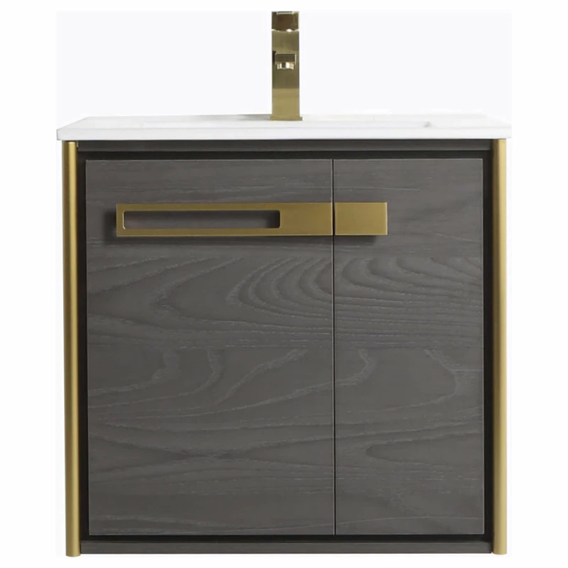 Discount ๐ Fine Fixtures Oakville Wall Mount Bathroom Vanity, Black Coal Oak, 24", Satin Brass Hardware ๐ - Image 3