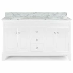 Outlet ⭐ GDFStudio Gina Contemporary 60" Wood Double Sink Bathroom Vanity With Marble Counter Top, 🧨