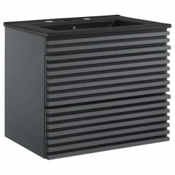 Outlet ✔️ LexMod Render 24" Wall-Mount Bathroom Vanity, Gray Black ❤️