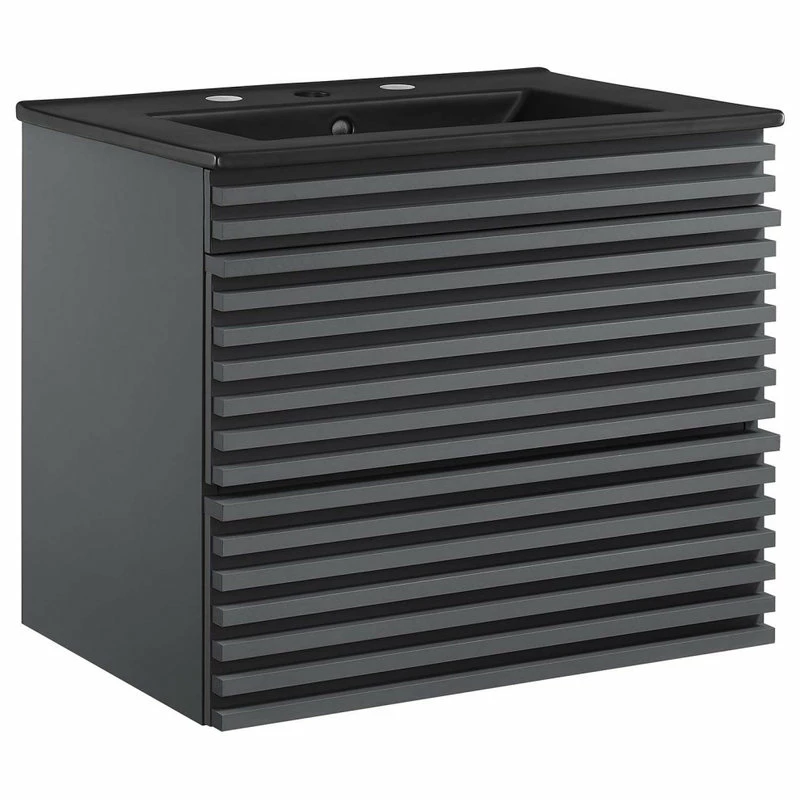 Outlet ✔️ LexMod Render 24" Wall-Mount Bathroom Vanity, Gray Black ❤️