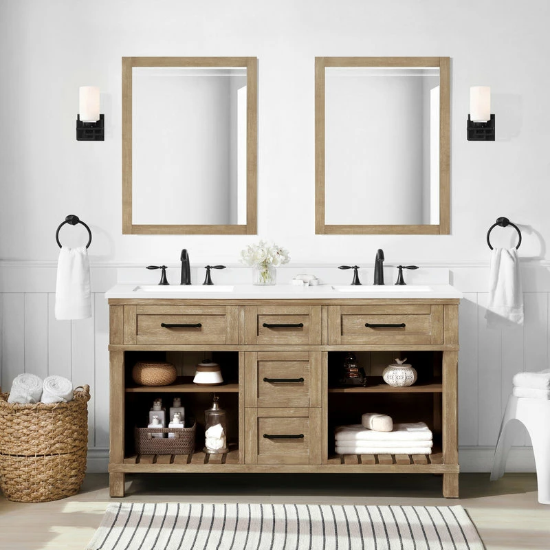 Wholesale π OVE Decors Ridgefield 60" Double Bathroom Vanity In Antique Oak With Snow White Quartz Top π₯° - Image 4