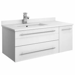 Buy 🎁 Fresca Lucera Wall Hung Bathroom Cabinet With Top & Undermount Sink, White, Left, 36" 🔥