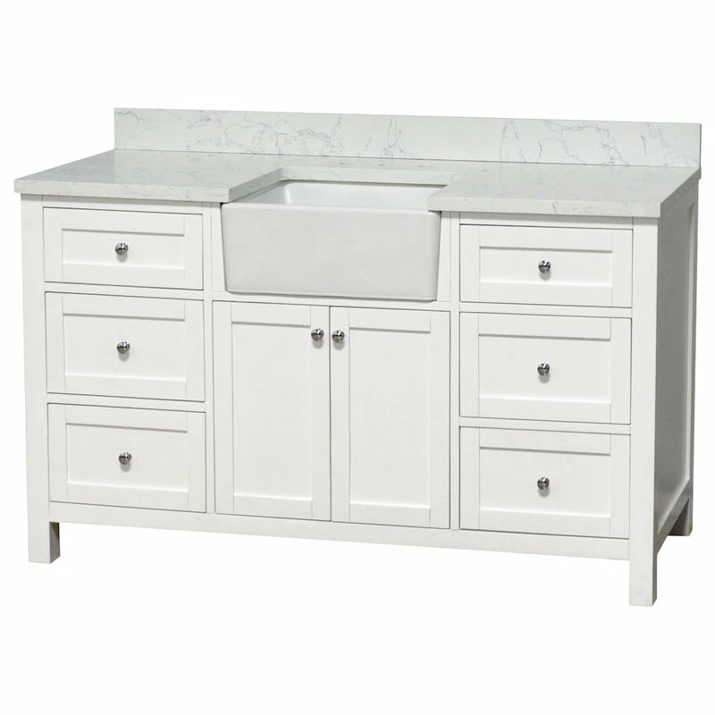 Deals ⭐ Kitchen Bath Collection Yorkshire 60" Bathroom Vanity, White, Engineered Marble, Single ❤️ - Image 4