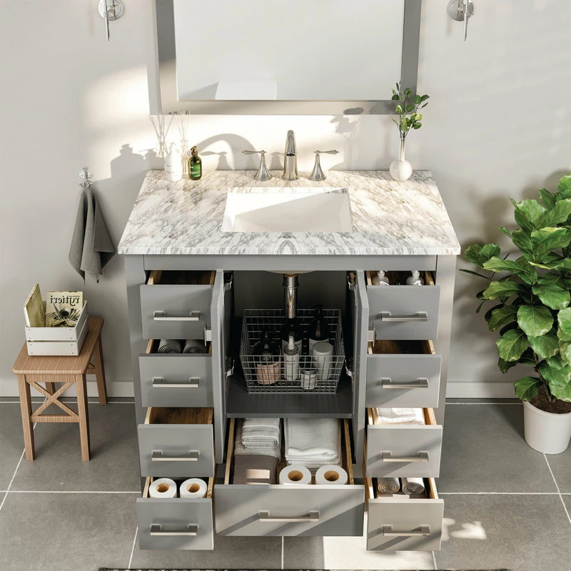 Coupon ๐ Eviva LLC Eviva Hampton 36 Inch Gray Transitional Bathroom Vanity With White Carrara Count ๐ฅ - Image 4