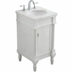 New 🛒 Elegant Furniture & Lighting Elegant Decor Lexington 18" Single Marble Top Bathroom Vanity In Antique White 🥰