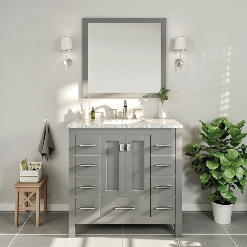 Coupon ๐ Eviva LLC Eviva Hampton 36 Inch Gray Transitional Bathroom Vanity With White Carrara Count ๐ฅ - Image 2