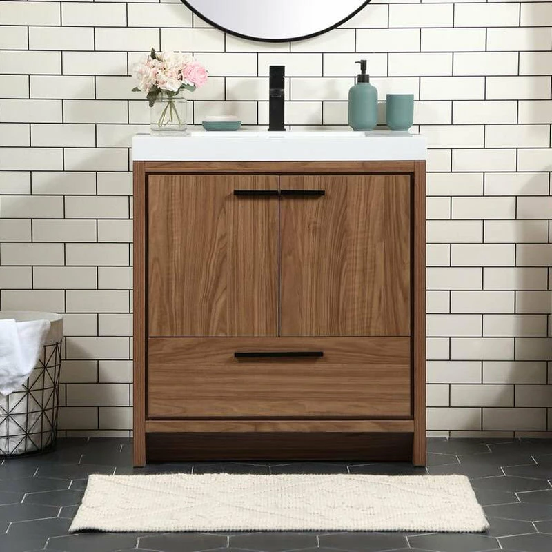 New 👏 Elegant Furniture & Lighting 19" Farmhouse Walnut Brown-Light Bathroom Vanity ⌛ - Image 2