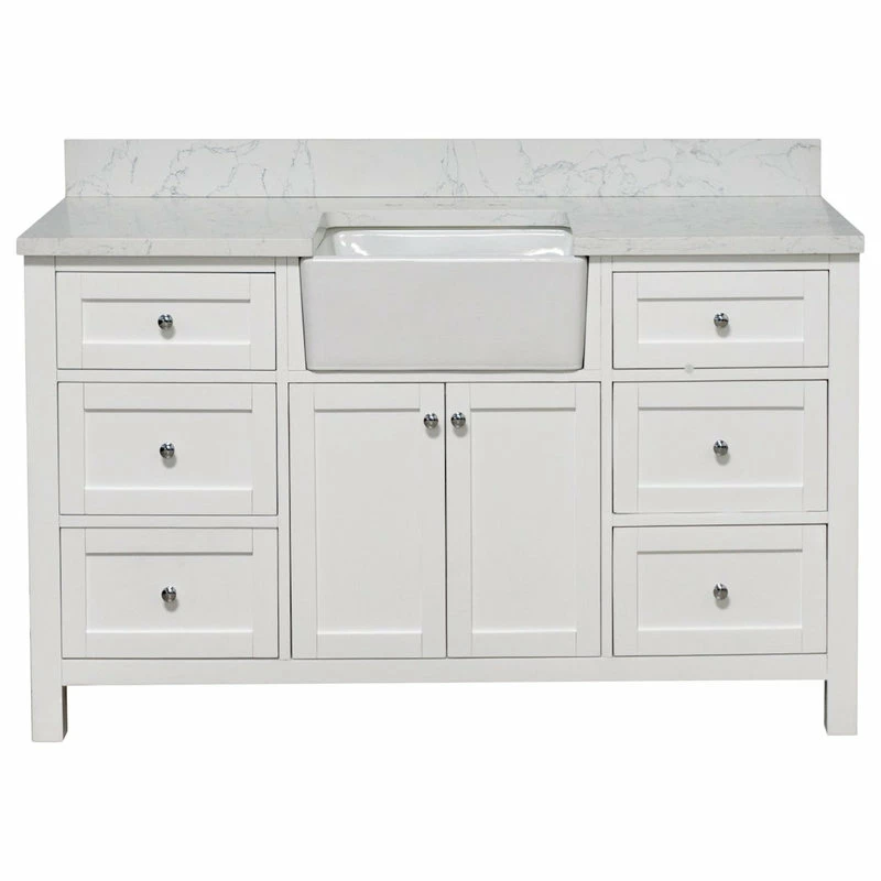 Deals ⭐ Kitchen Bath Collection Yorkshire 60" Bathroom Vanity, White, Engineered Marble, Single ❤️ - Image 5