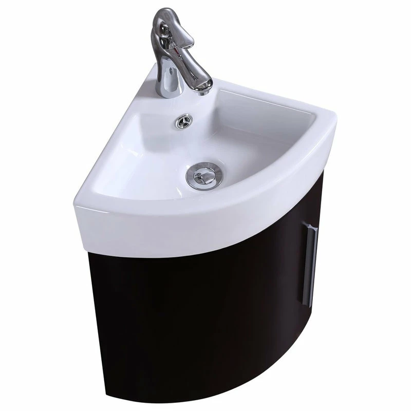 Budget ❤️ Renovators Supply Manufacturing White And Black Wall Mount Corner Bathroom Sink Vanity Cabinet Faucet And Drain ✨ - Image 4