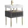 Promo ✨ Fine Fixtures Dakota Vanity, Gray, 24", Satin Brass Hardware 💯