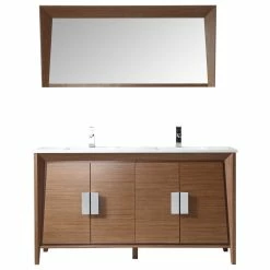 Best Sale ✨ Tennant Brand Larvotto 60" Double Bathroom Vanity In Light Wheat With Fairy White Quartz Top With Mirror 🔔