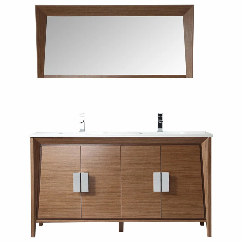Best Sale โจ Tennant Brand Larvotto 60" Double Bathroom Vanity In Light Wheat With Fairy White Quartz Top With Mirror ๐