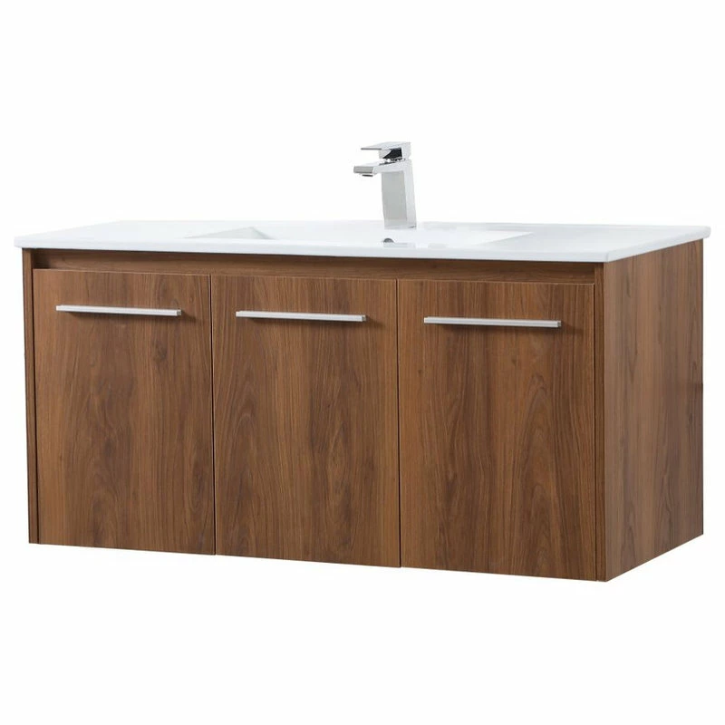 Outlet 😉 Elegant Furniture & Lighting Roman Single Bathroom Floating Vanity, Walnut Brown, 40" 🔥 - Image 7