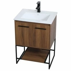 New 👏 Elegant Furniture & Lighting Elegant Decor Gerard 24" Single Porcelain Top Bathroom Vanity In Walnut Brown 👏
