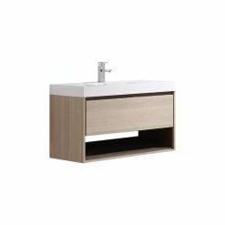 Deals 🎉 Dowell K&B Supplies Oates 36" Wall-Mounted Single Bathroom Vanity In Tan With White Resin Top 🧨