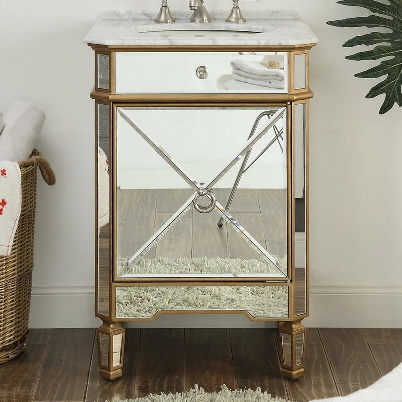 Deals ❤️ Chans Furniture 24” Mirror Reflection Gold Asger Powder Room Bathroom Vanity 5027GC 🎉 - Image 3