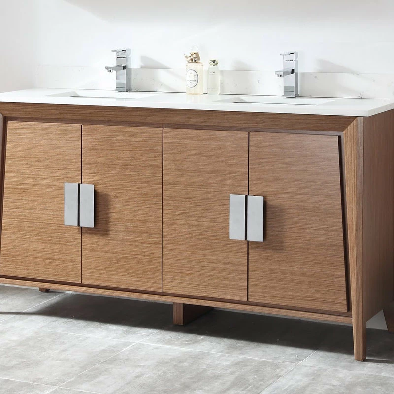 Best Sale โจ Tennant Brand Larvotto 60" Double Bathroom Vanity In Light Wheat With Fairy White Quartz Top With Mirror ๐ - Image 3