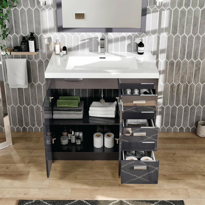 Deals ๐ Eviva LLC Eviva Lugano 36" Gray Modern Bathroom Vanity With White Integrated Top ๐ - Image 3