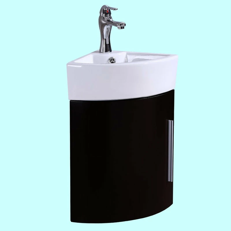 Budget ❤️ Renovators Supply Manufacturing White And Black Wall Mount Corner Bathroom Sink Vanity Cabinet Faucet And Drain ✨ - Image 2
