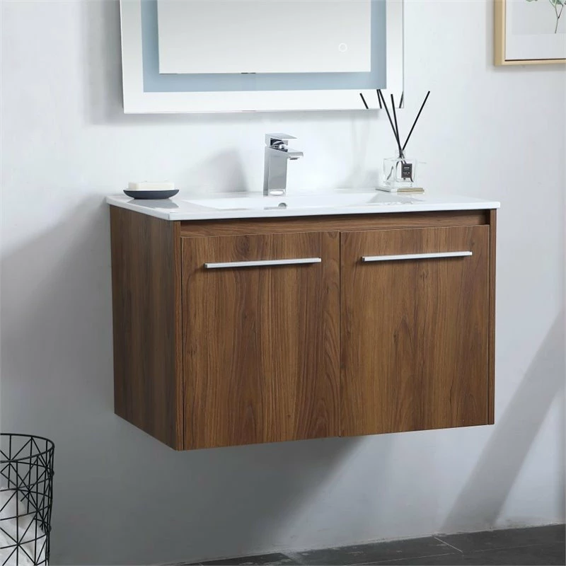 Brand new 😍 Elegant Furniture & Lighting Elegant Decor Rasina 30" Single Porcelain Top Floating Bathroom Vanity In Walnut 🥰 - Image 2