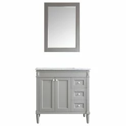 Coupon 🔔 Vinnova Catania 36" Single Gray Vanity With Carrara White Marble Top, With Mirror 👏