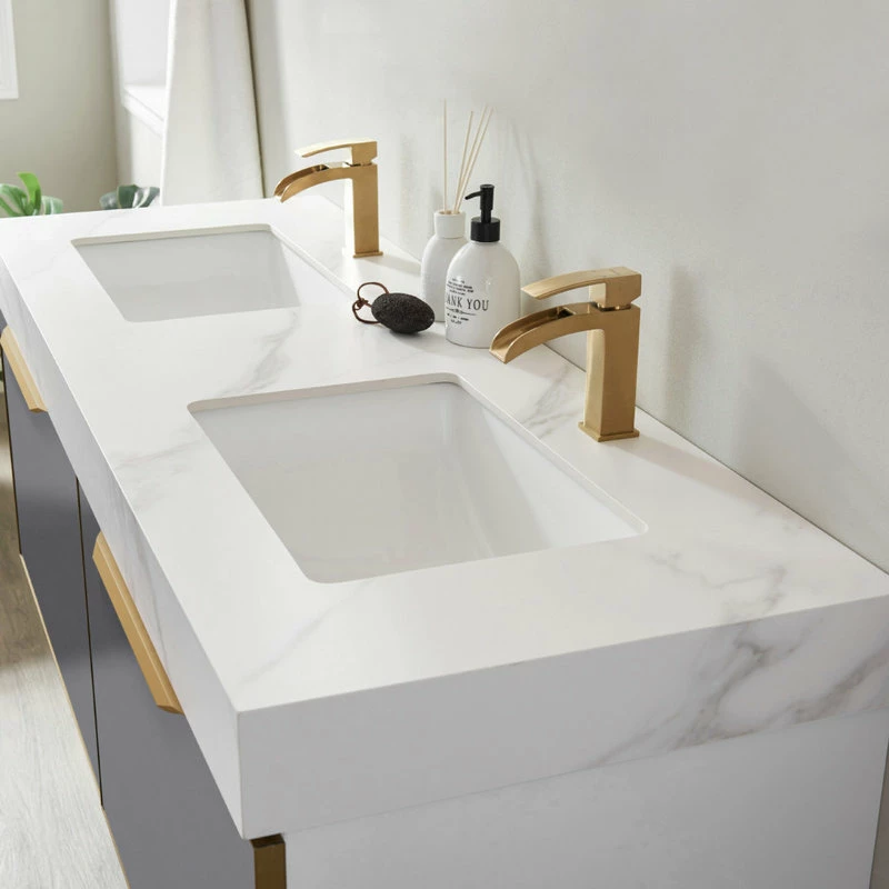 Deals 🔥 Vinnova Alicante Vanity With Stone Countertop, Elegant Grey, 60", Without Mirror 🥰 - Image 6