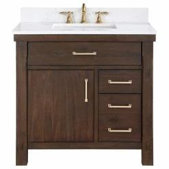 Top 10 🛒 Vinnova Viella 36" Single Bathroom Vanity In Deep Walnut With White Composite Stone Top 🤩